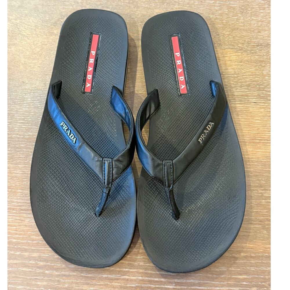 PRADA Y2k Vintage lack Leather Thong Flip Flop Sandals Shoes Men size 11